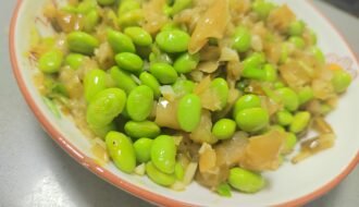 Stir-Fried Edamame with Pickled Cucumber