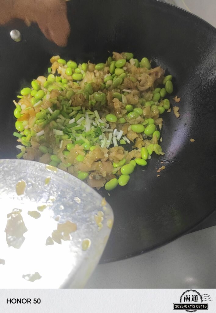 Stir-Fried Edamame with Pickled Cucumber