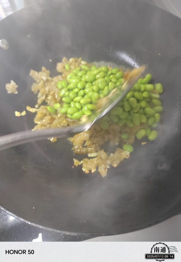 Stir-Fried Edamame with Pickled Cucumber