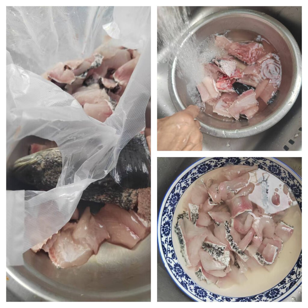 Fresh snakehead fillets cleaned and separated from head and bones for broth